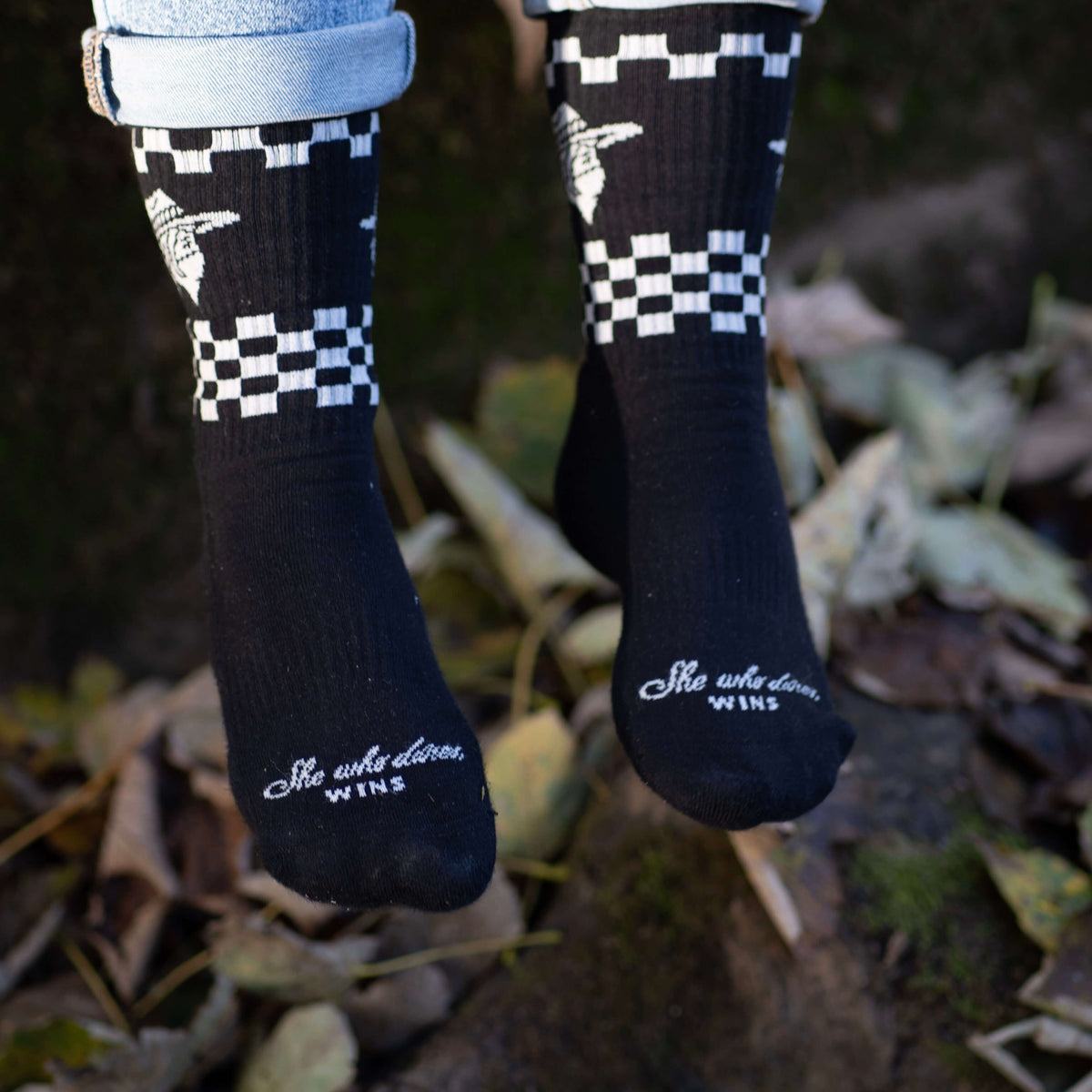 She Who Dares Wins Checkered Crew Sports Socks (size 3-8) – She who ...