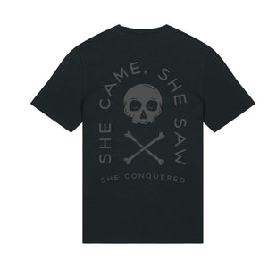 She conquered black T-shirt