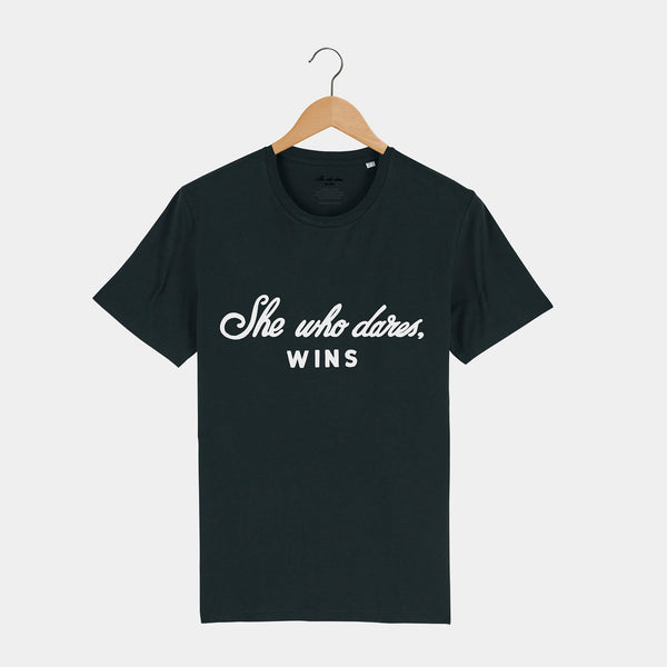 She Who Dares, Wins Black Tee